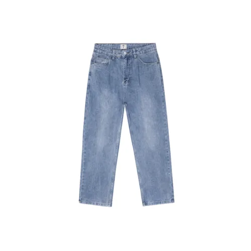 Retro Loose Washed Blue Straight Jeans