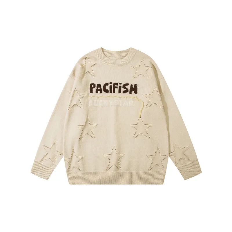 Leisure Lazy Wind Letter Jacquard Crewneck Sweater-2