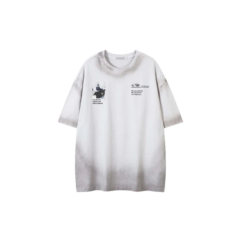 Retro Letter Cotton Blended Fabric T Shirt-2