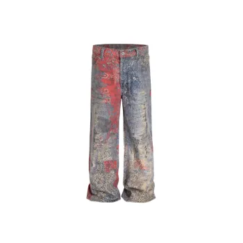 Contrast Color Printed Boro Jeans