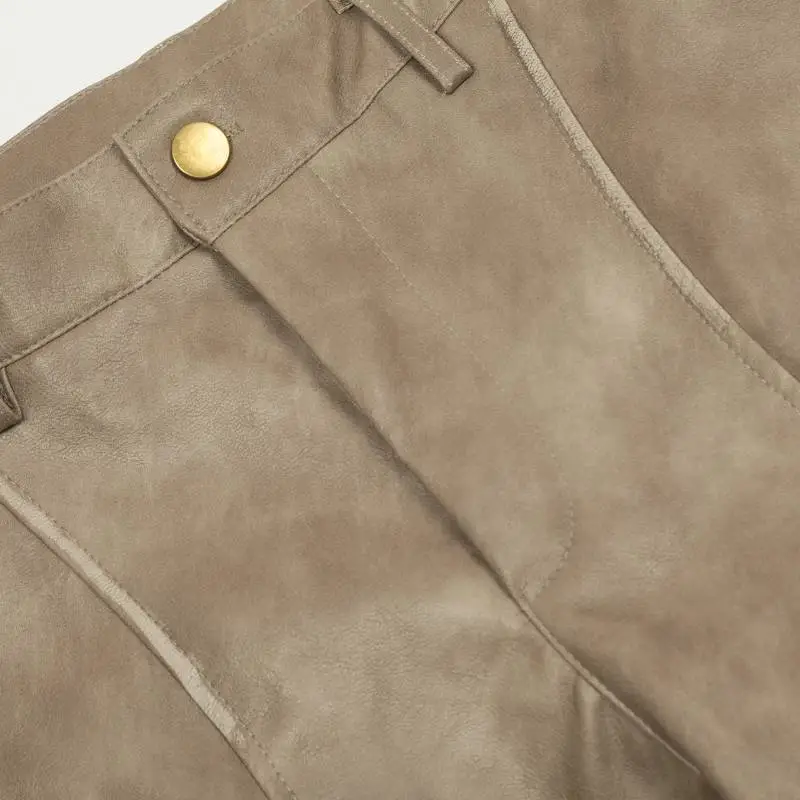 Casual Plain Leather Pants-3