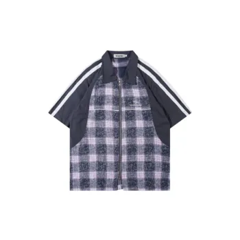 Short Sleeved Double Head Zipper Splicing Collision Color Shirt