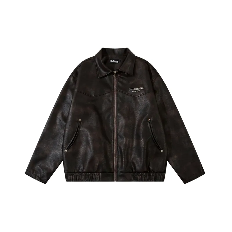Casual Embroidery Leather Jacket-2
