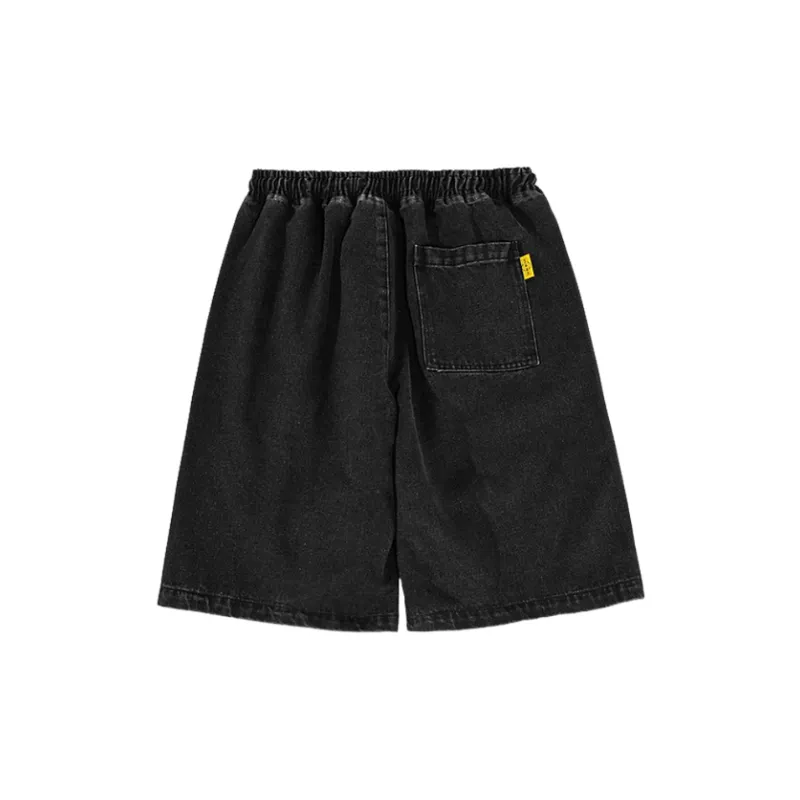 Straight Loose Skull Print Denim Shorts-3