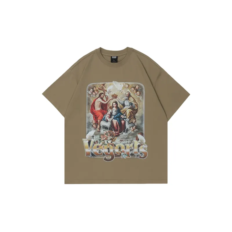 Retro Religious Printing Cotton Short Sleeve T shirts-2