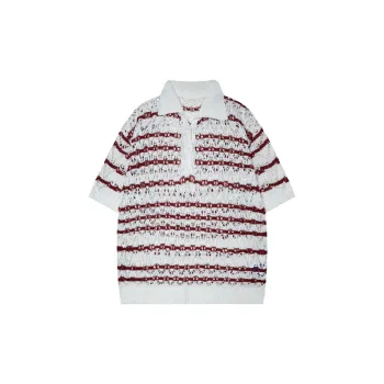 Hollow Out Striped Blended Synthetic Fabrics Polo