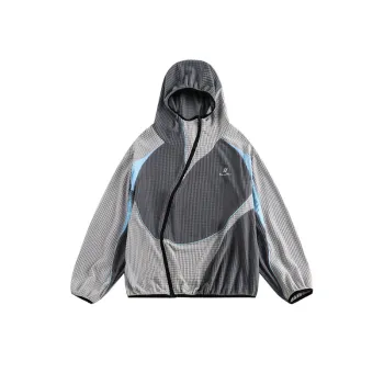 Color Stitching Embroidered Zipper Hooded Jacket