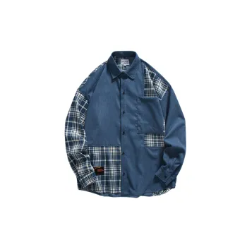 Contrast Color Stitching Plaid Lapel Vintage Long Sleeve Cardigan Shirt