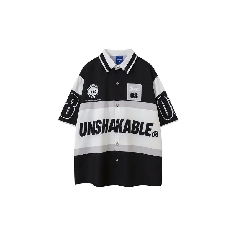 Retro Loose Letter Print Shirt-0