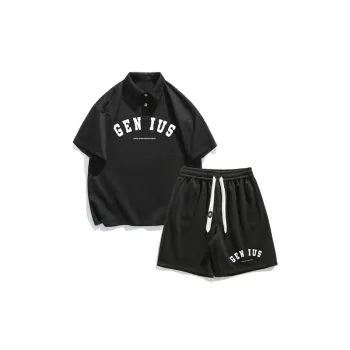 Casual College Style Polo Sportswear Two Piece Set