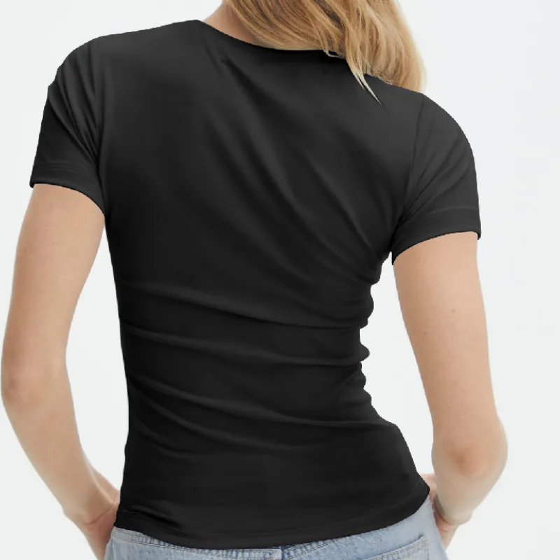 Fashionable Plain Naked Feel Single Sided Brushed Fabric T Shirt Women-1