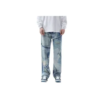 Irregular Full Print Straight Jeans