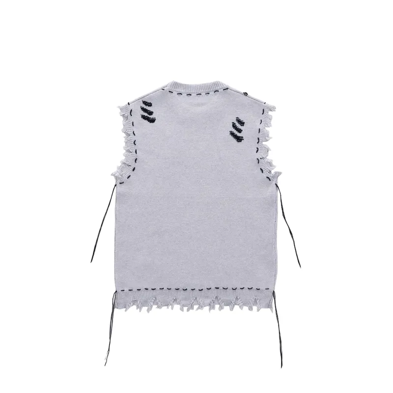 High street Destructive Sense Fur edged Vest Sleeveless Sweater-1