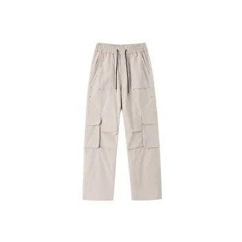 Simple Plain Blended Synthetic Fabrics Cargo Pants