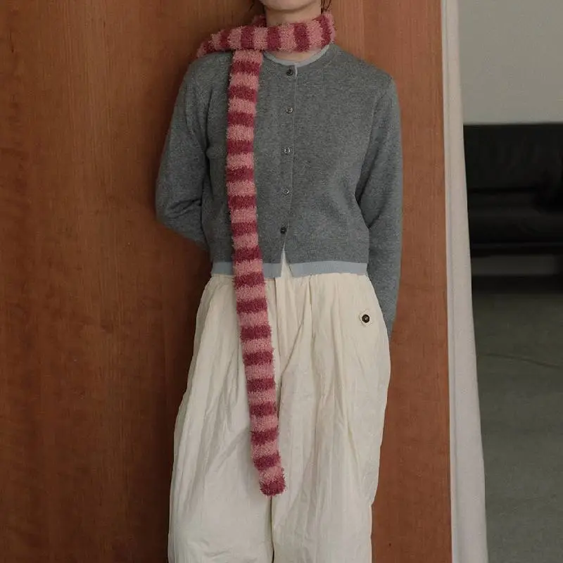 Striped Simple Knit Scarf-3