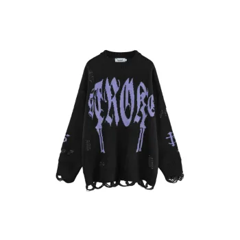 High Street Dark Gothic Alphabet Jacquard Ripped Sweater