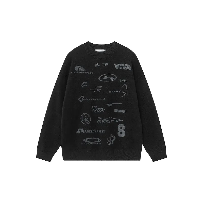 Retro Letter Cotton Blended Fabric Sweater-4