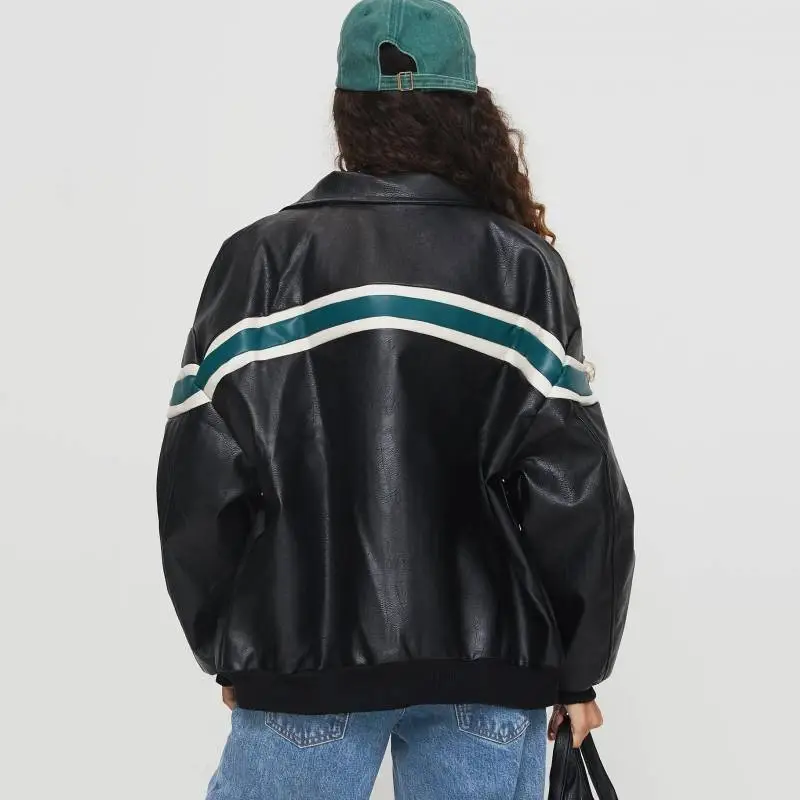 Fashionable Loose Leather Jacket Women-2