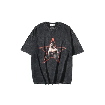Gothic Religious Washed Old Graffiti Pentagram Vintage Short Sleeve T shirt