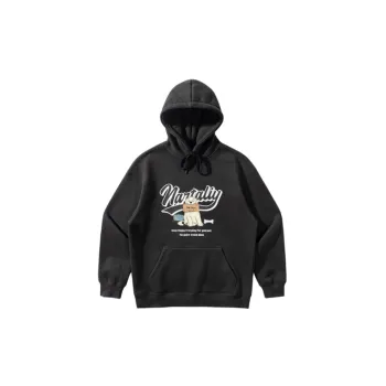 Retro Cartoon Dog Print Fleece Hoodie