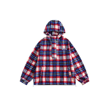 Half Zipper Wool Plaid Hooded Sweatshirt