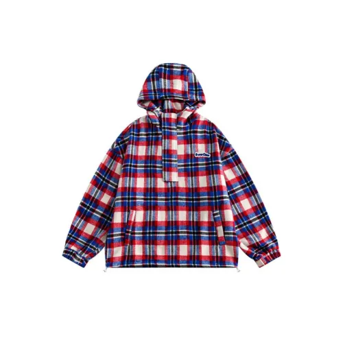 Half Zipper Wool Plaid Hooded Sweatshirt
