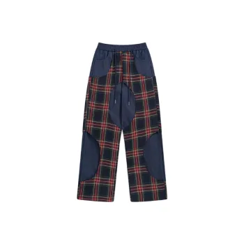 High Street Wide leg Retro Plaid Stitching Fake Two piece Loose Straight Dosing Casual Pants
