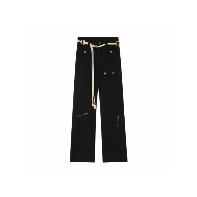 Trendy Rope Belt Casual Trousers