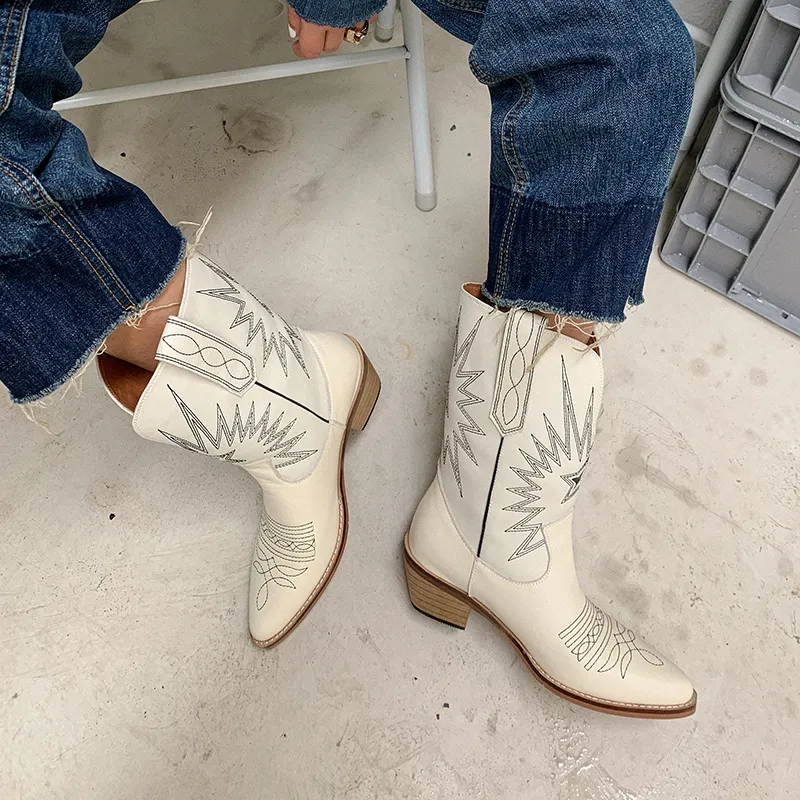 Casual Embroidered Loose Ankle Boots-4