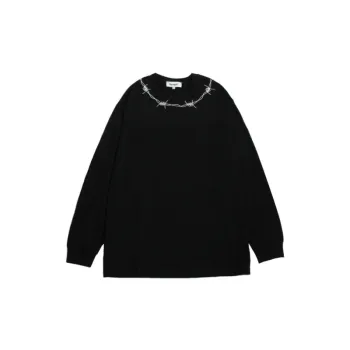 Dark Style Letter Printed Long sleeved BF Style Trendy Loose Round Neck Pullover T Shirt