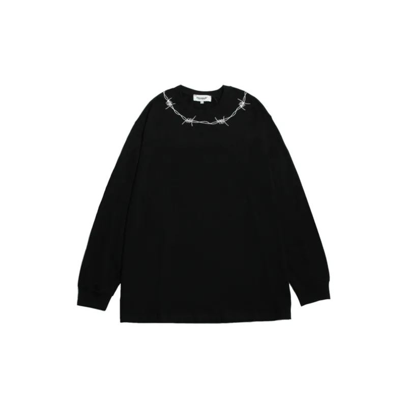 Dark Style Letter Printed Long sleeved BF Style Trendy Loose Round Neck Pullover T Shirt-2