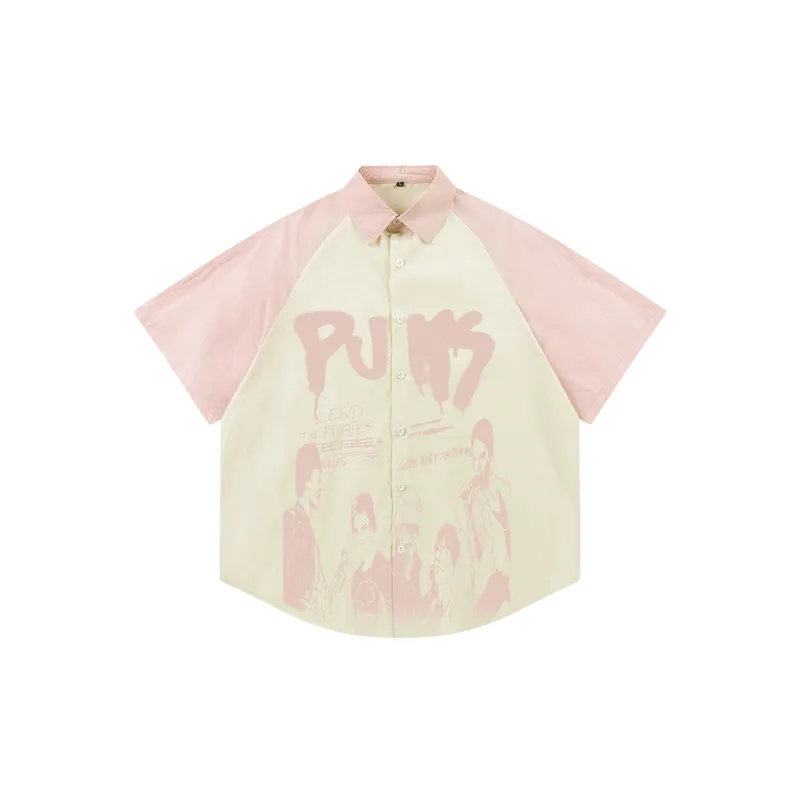 Cool Character Letter Graffiti Print Short Sleeve Shirt