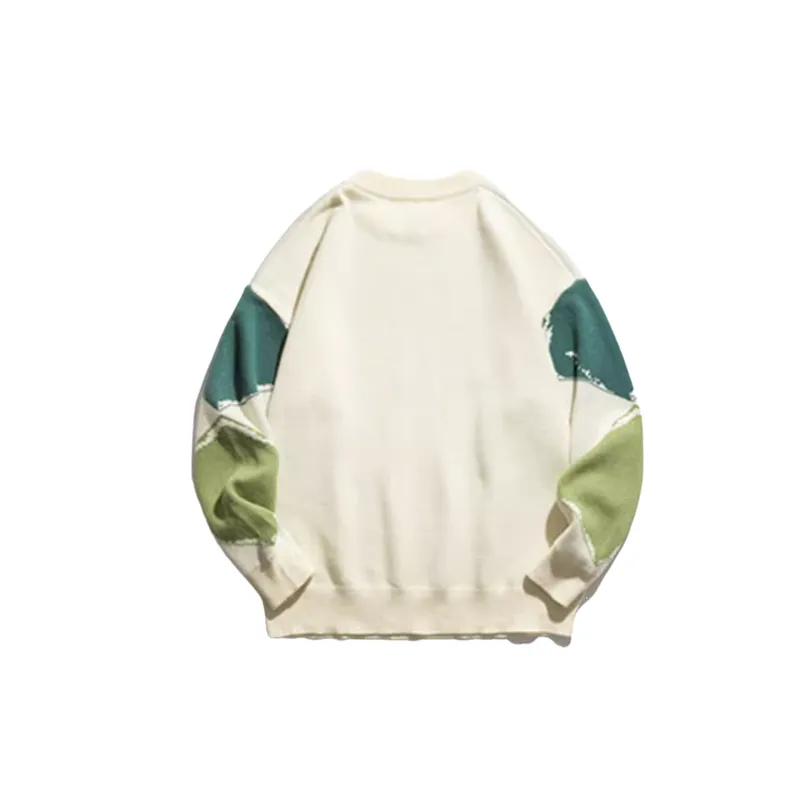 Contrast Color Plaid Crewneck Sweater-9