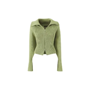 Retro Zipper Knitted Fabric Knitwear Women