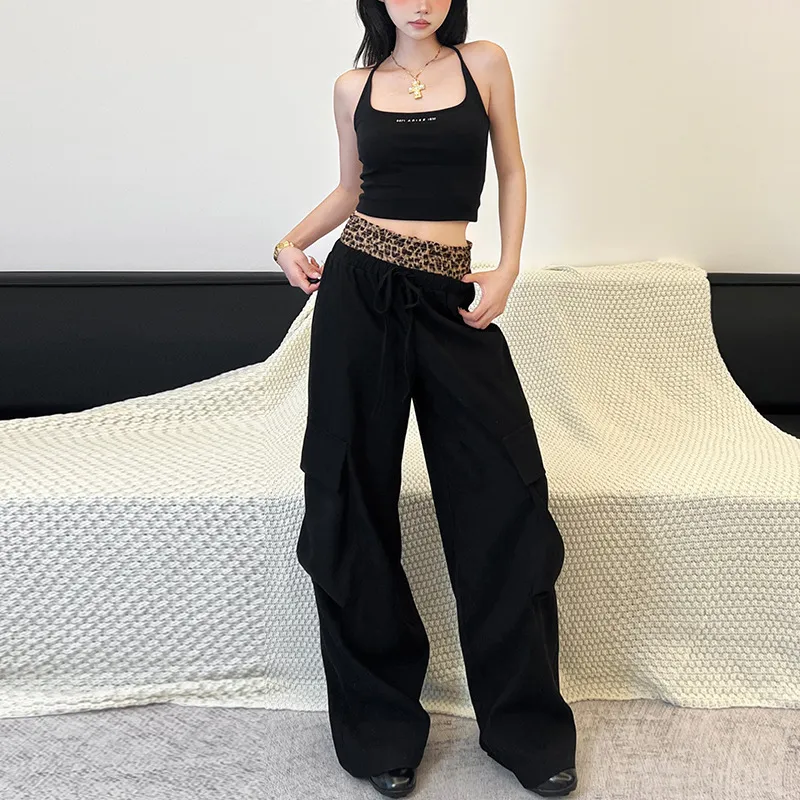 Casual Leopard Print Cargo Pants Women-2