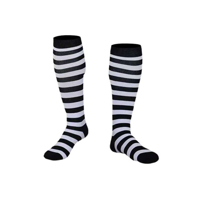 Casual Striped Nylon Yarn Mid Calf Sock-0