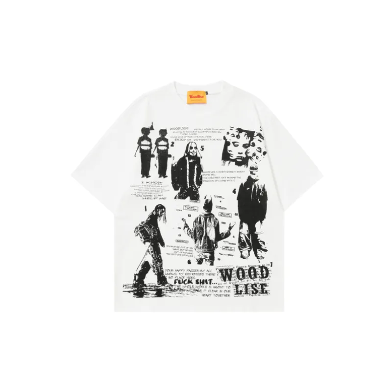 Retro Nostalgic Style Letter Design Loose Short sleeved T shirt-0