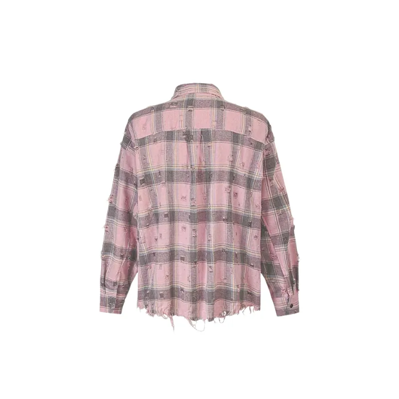 Ripped Loose Cotton Blended Fabric Shirt-1