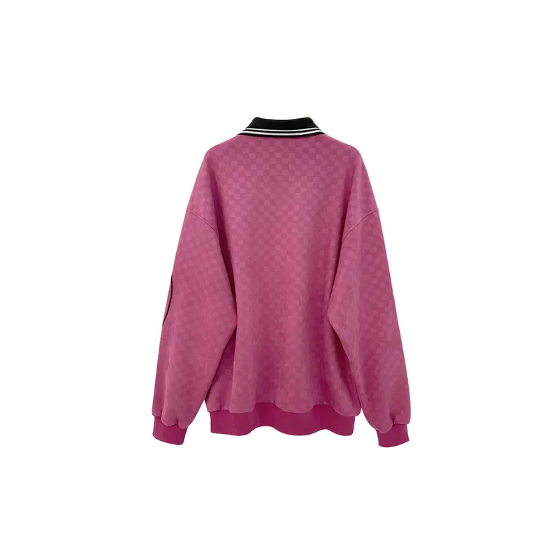 Cool Style Contrasting Stitched Embroidered Lapel Sweatshirt-1
