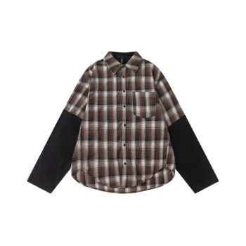 Plaid Stitching Long Sleeve Unique Chic Shirt