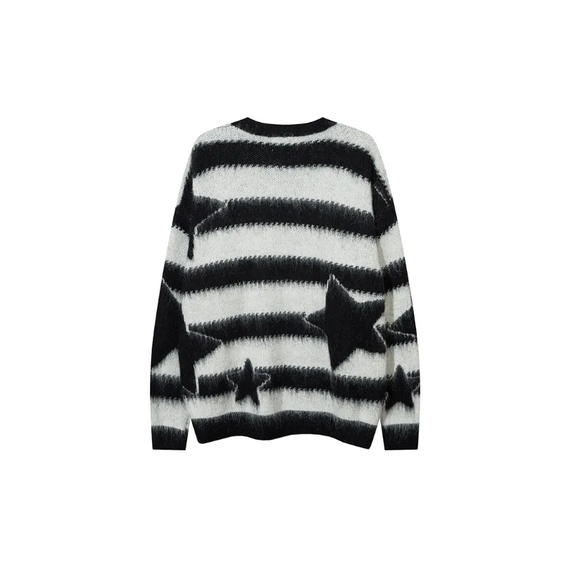 Hip hop Retro Contrast Color Striped Street Loose Lazy Style Color matching Knitted Sweater-3