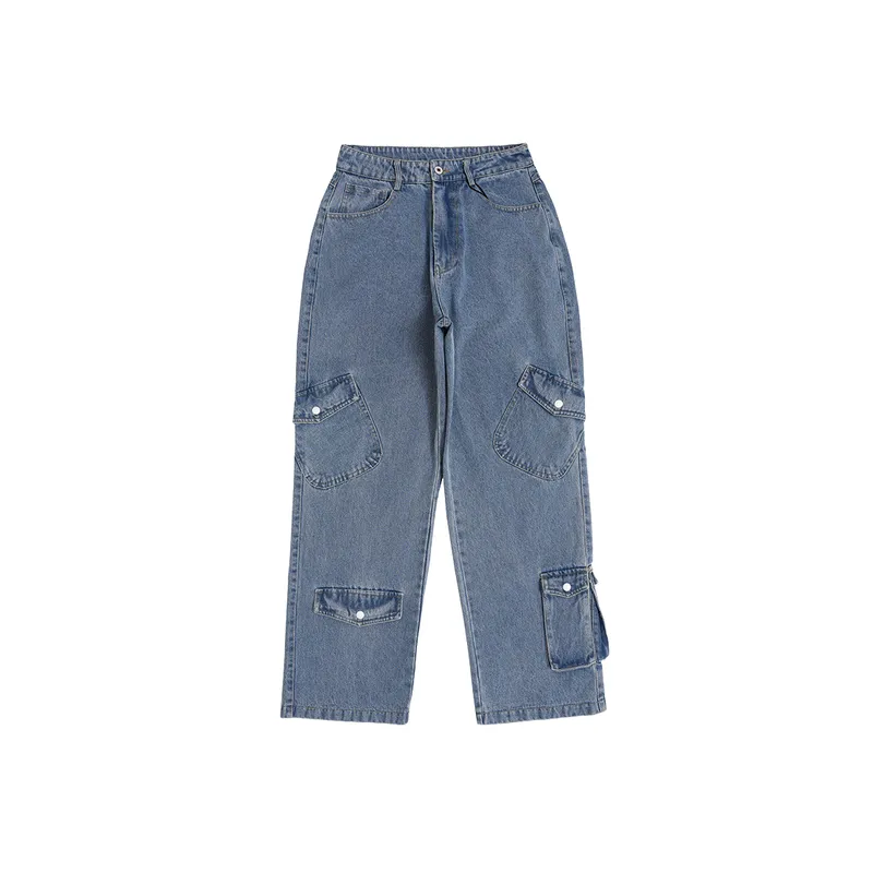 Retro Style Wash Water Jeans With Multiple Pockets-0