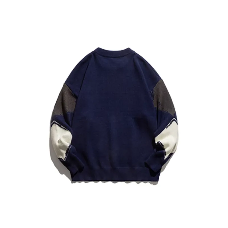 Contrast Color Plaid Crewneck Sweater-7