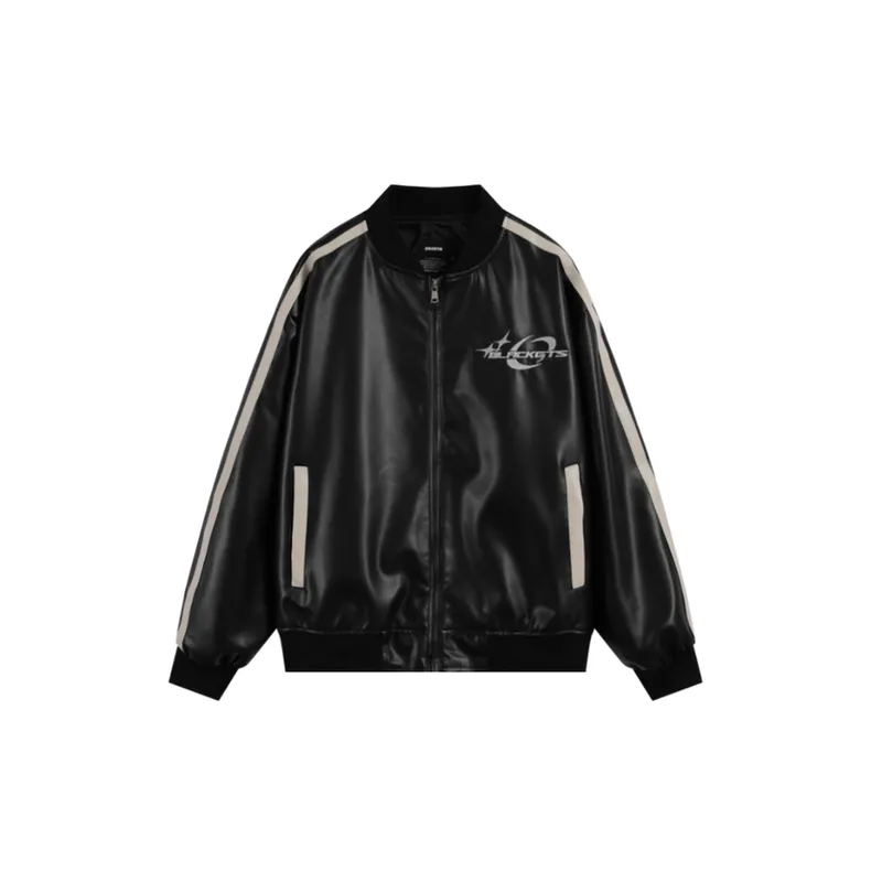 Embroidered Striped Vintage Leather Jacket