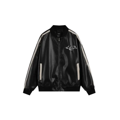 Embroidered Striped Vintage Leather Jacket
