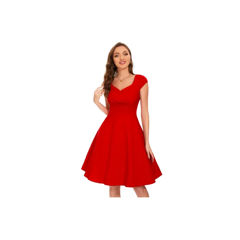Retro Plain Polyester Dress Women-3