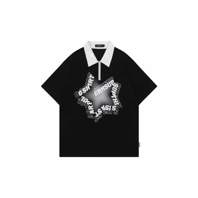 Loose Casual Star Print Polo Shirt-4