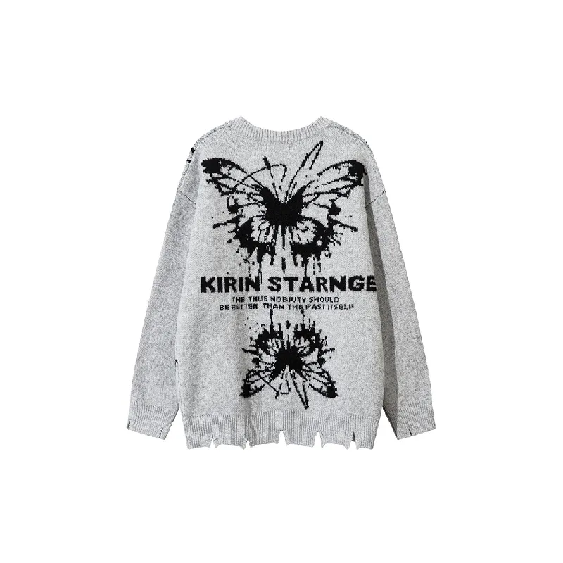 Fashionable Contrast Color Loose Cotton Blended Fabric Sweater-1