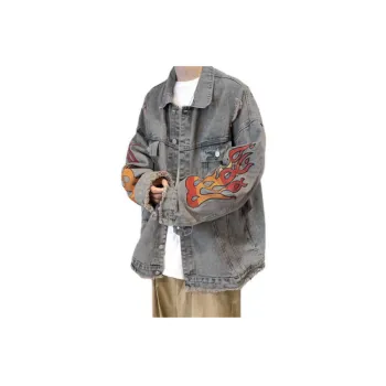 Retro Flame Embroidered Denim Jacket