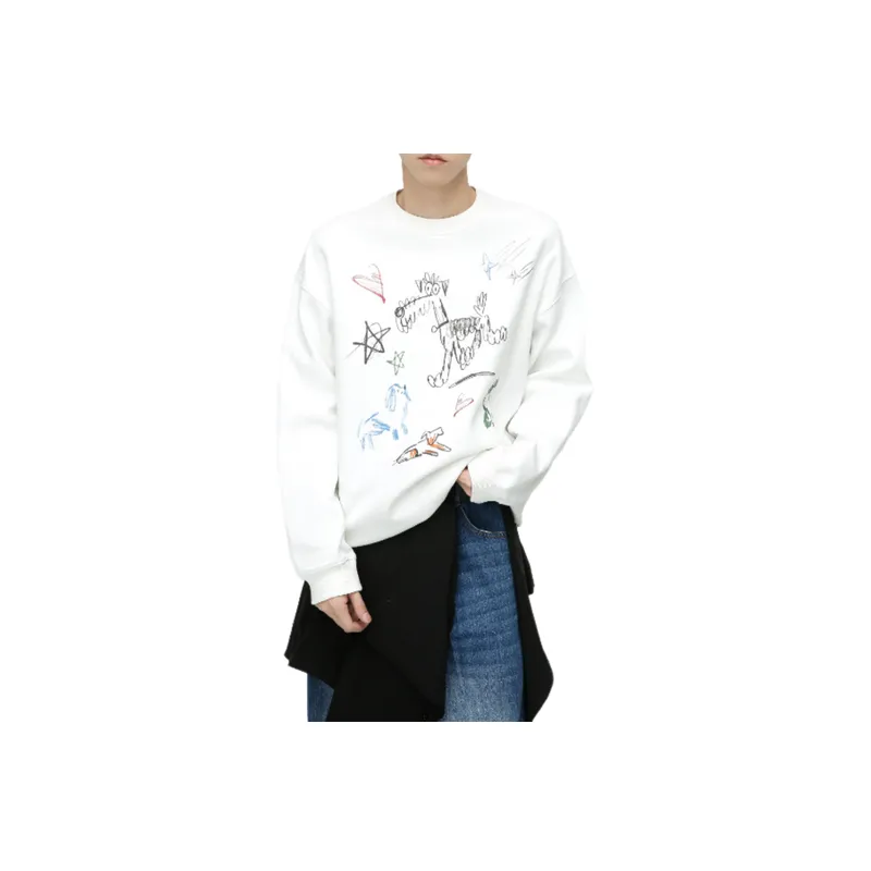 New Retro Graffiti Printing Loose Plus Velvet Crew Neck Hoodie-6
